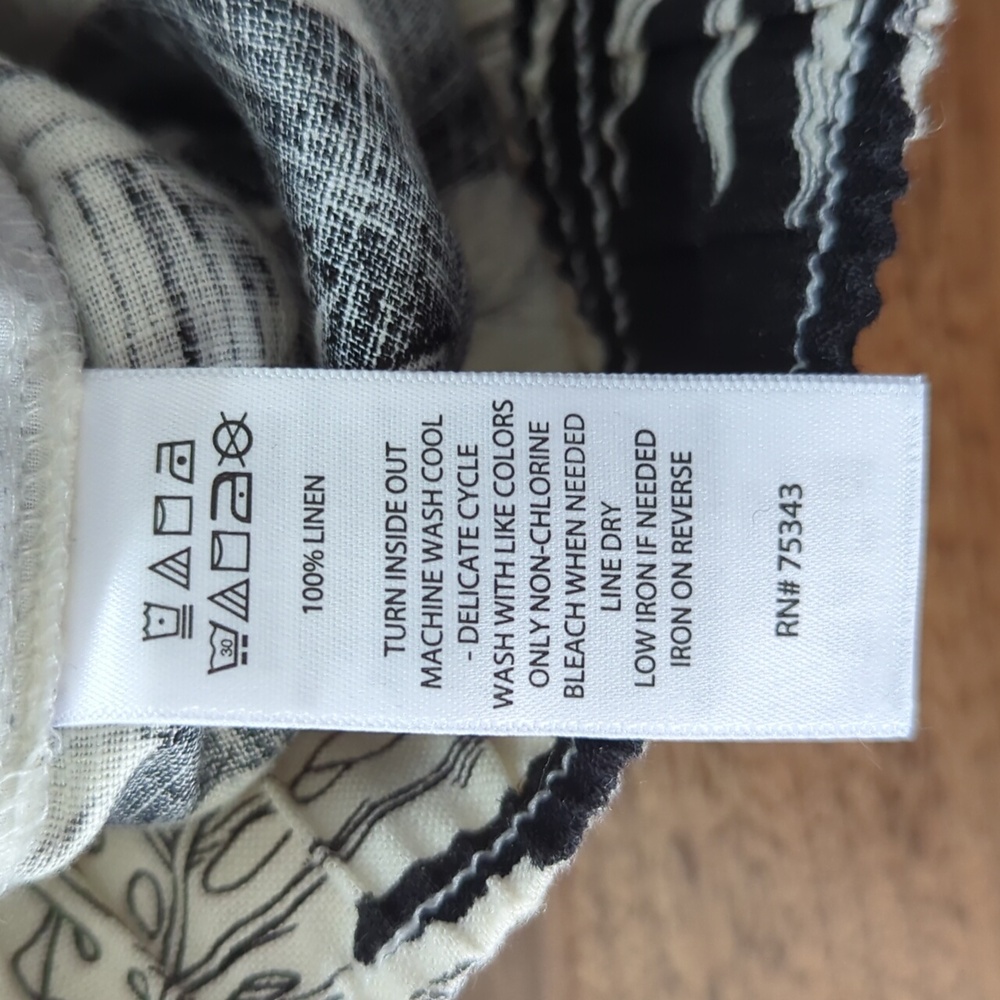 100% Linen Wide Leg Cropped Leaf Graphic Pants - Picture 6 of 8